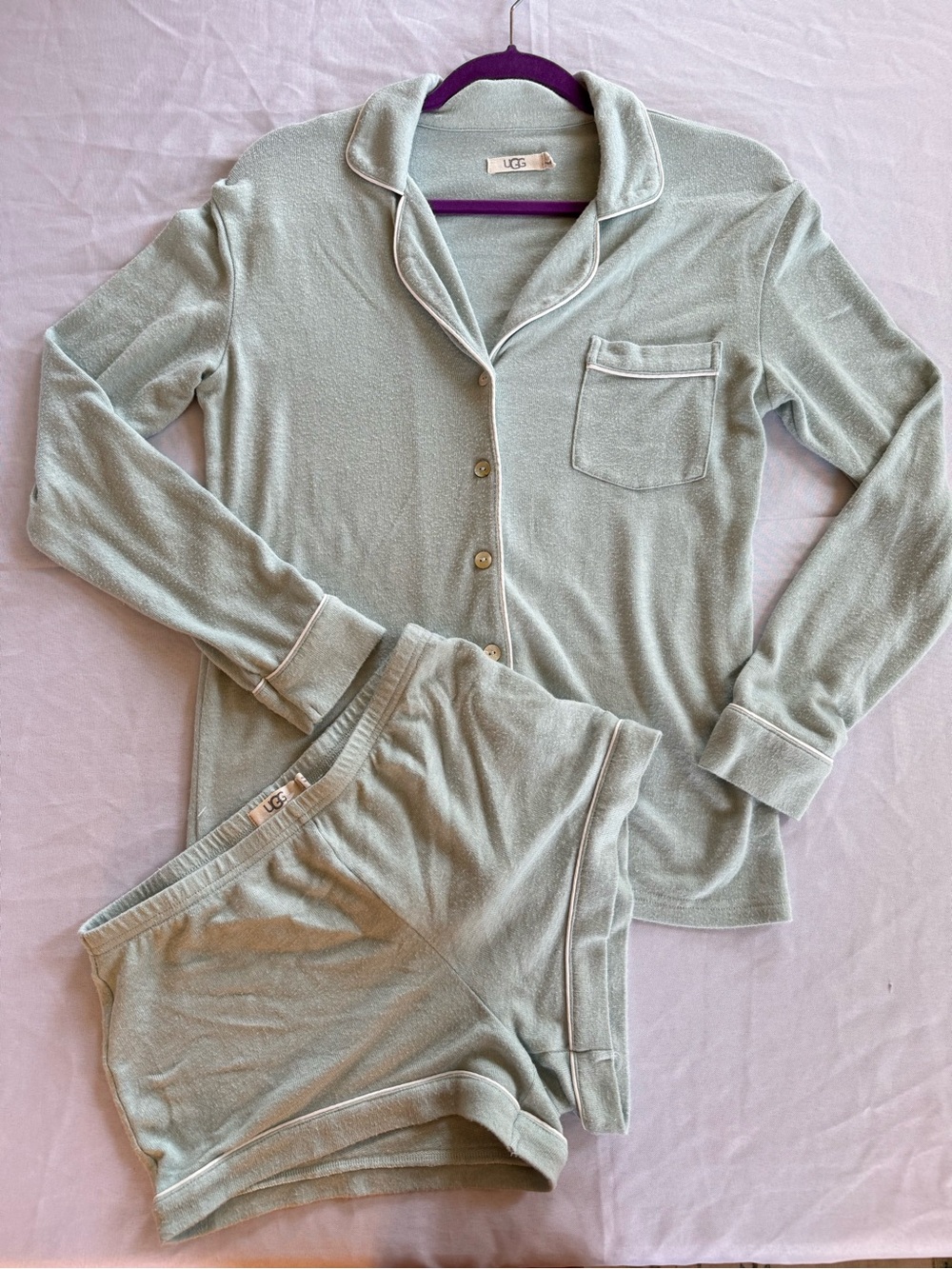 UGG Sage Green Loungewear Set - Button Top & Elastic Shorts - Picture 2 of 5